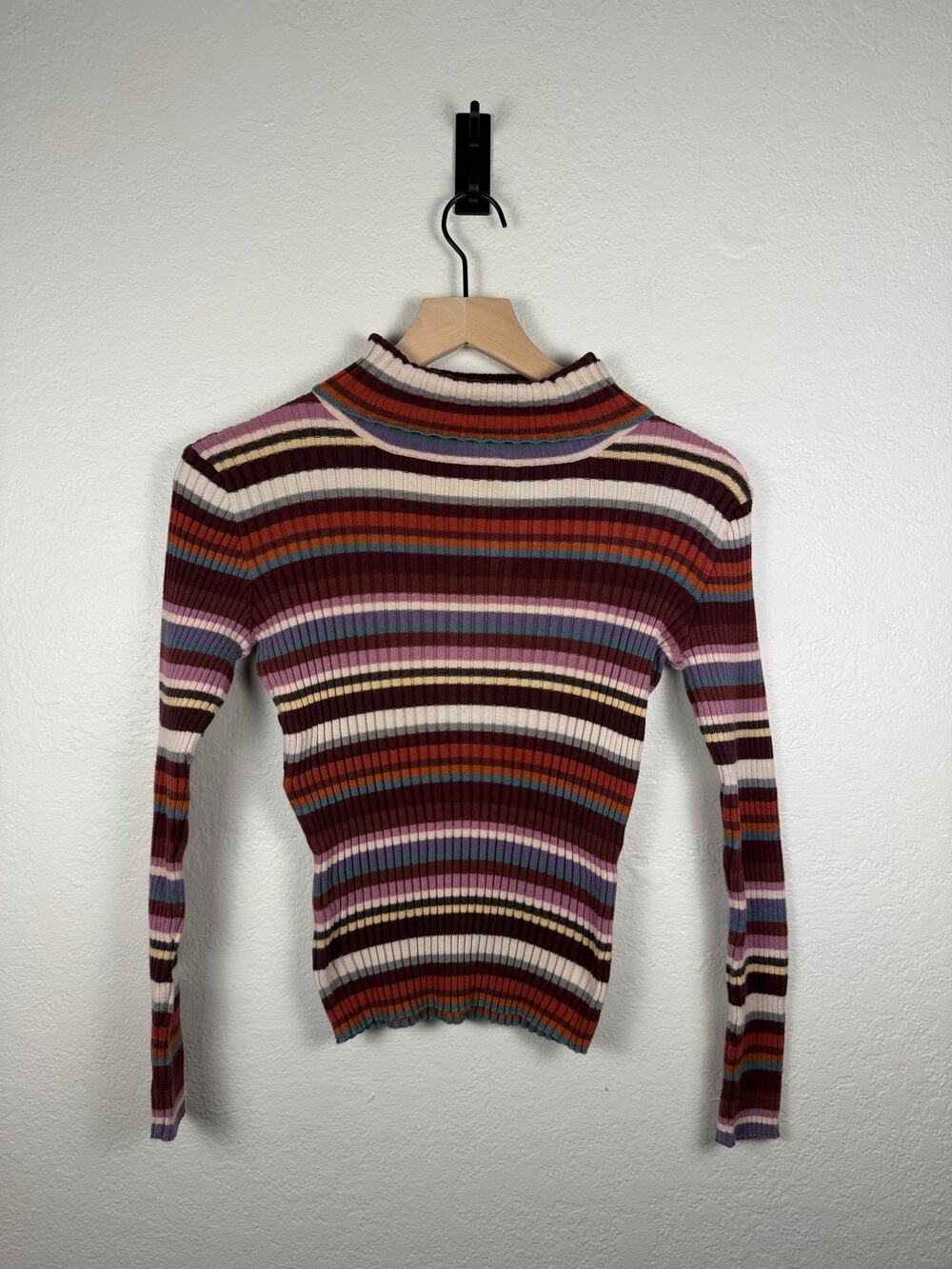 American Rag Striped Rib Knit Mock Neck Long Sleeve Top Size S